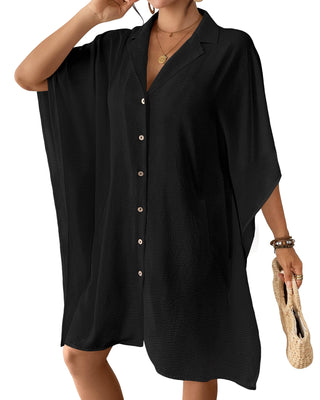 Lapel Collar Beach Shirt Dresses