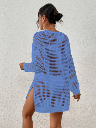 Long Sleeve split thighs Beach Knit Tops Swimsuit Crochet Cover Up