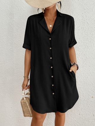 Bsubseach Swimsuit Coverup for Women Button Down Beach Swim Cover Up Shirt Dress Short Sleeve Summer Beachwear Black S - Bsubseach