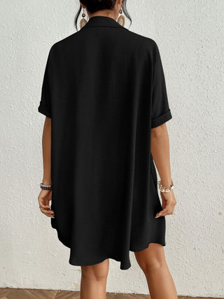 Bsubseach Swimsuit Coverup for Women Button Down Beach Swim Cover Up Shirt Dress Short Sleeve Summer Beachwear Black S - Bsubseach