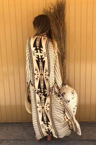 geometric print kimono cardigan long sleeve beach cover up