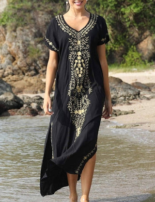 v neck black kaftan dress swim cover up
