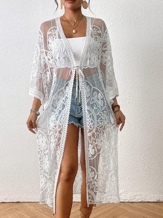 white kimono lace bathing suit coverup