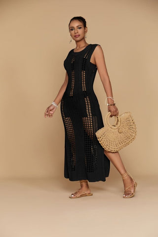 Women's Crochet Mesh Swimwear Cover Up Beach Dress - Bsubseach