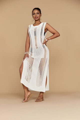 Women's Crochet Mesh Swimwear Cover Up Beach Dress - Bsubseach