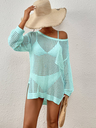 Long Sleeve split thighs Beach Knit Tops Swimsuit Crochet Cover Up