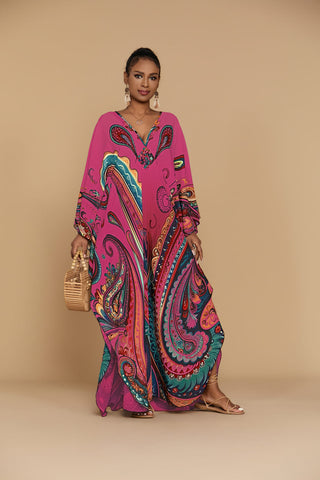 Bsubseach Ethnic Kaftan Dress Plus Size Beach Cover Up with Pockets