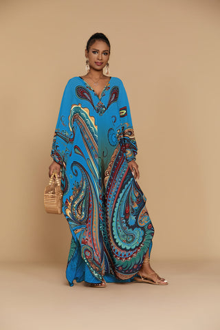 Bsubseach Ethnic Kaftan Dress Plus Size Beach Cover Up with Pockets