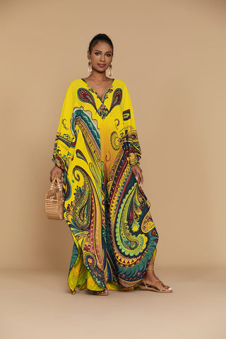 Bsubseach Ethnic Kaftan Dress Plus Size Beach Cover Up with Pockets