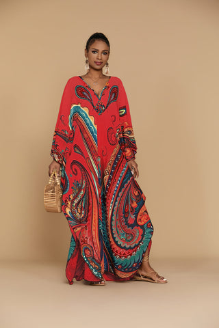 Bsubseach Ethnic Kaftan Dress Plus Size Beach Cover Up with Pockets