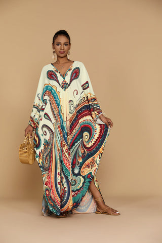 Bsubseach Ethnic Kaftan Dress Plus Size Beach Cover Up with Pockets