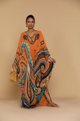 Bsubseach Ethnic Kaftan Dress Plus Size Beach Cover Up with Pockets
