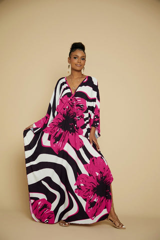 Flower Plus Size Red Kaftan Dress