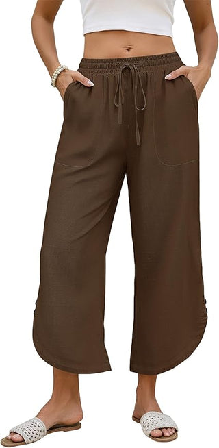 Bsubseach Women's Cotton Linen Summer Capri Pants, Drawstring Comfy Cropped Lounge Pants
