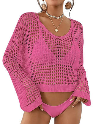 Long Sleeve Beachwear Crochet Cover Up Top