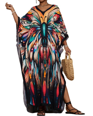 Women Butterfly Print Kaftan Dress