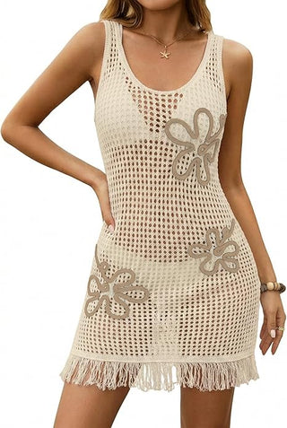 Bsubseach Crochet Beach Cover Up | 3D Floral Mesh Knit Bathing Suit Coverup with Fringe