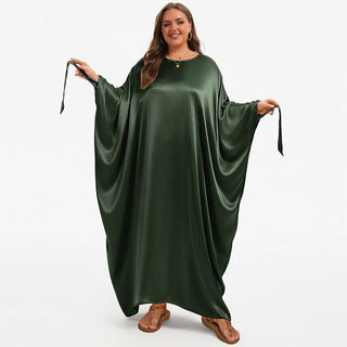Bsubseach Plus Size Satin Kaftan Dress – Batwing Beach Cover Up for Women
