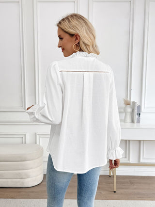 Blouse Eyelet Ruffle Collar Dressy Shirt