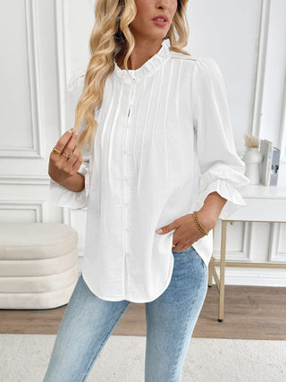 Blouse Eyelet Ruffle Collar Dressy Shirt