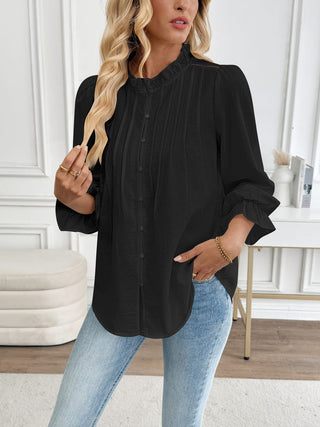 Blouse Eyelet Ruffle Collar Dressy Shirt