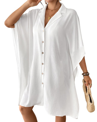 Lapel Collar Beach Shirt Dresses