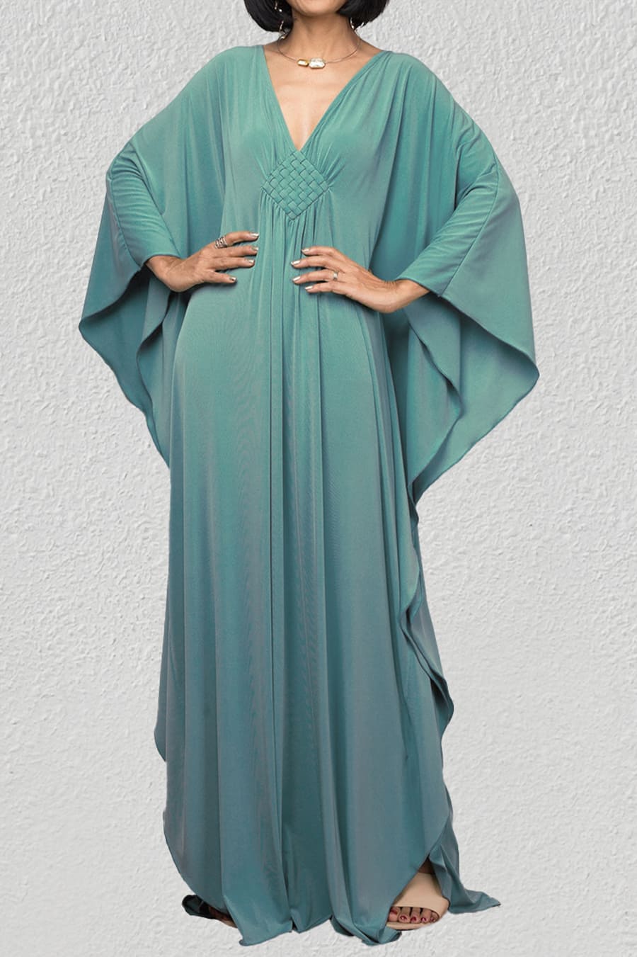 ruched kaftan dress Black Ruched Kaftan Dress with Scarf