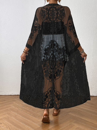 black lace long kimono sheer cover ups for bathing suits