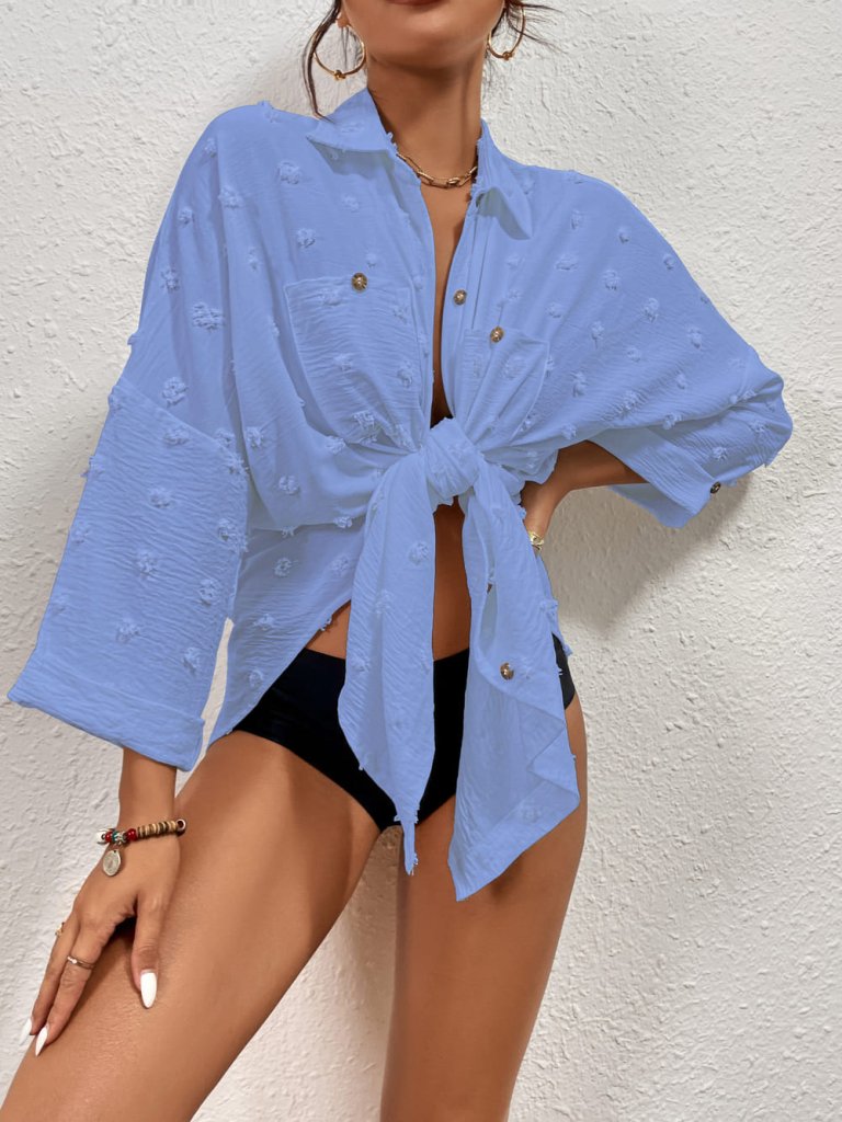 Bsubseach Women's Long Sleeve Swimsuit Cover Up - Button Down Shirt Dress For Beach, Vacation, Casual Wear