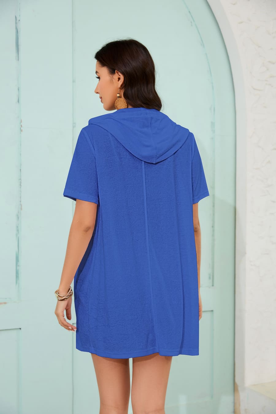 Zipper Hooded Pockets Cover up Swimsuit Dress Bsubseach Blue / L Zipper Hooded Pockets Cover up Swimsuit Dress Bsubseach Blue / L