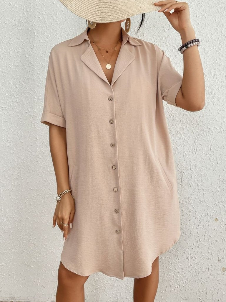 Solid color 1/4 sleeve button short shirt Bsubseach Apricot / M Solid color 1/4 sleeve button short shirt Bsubseach Apricot / M