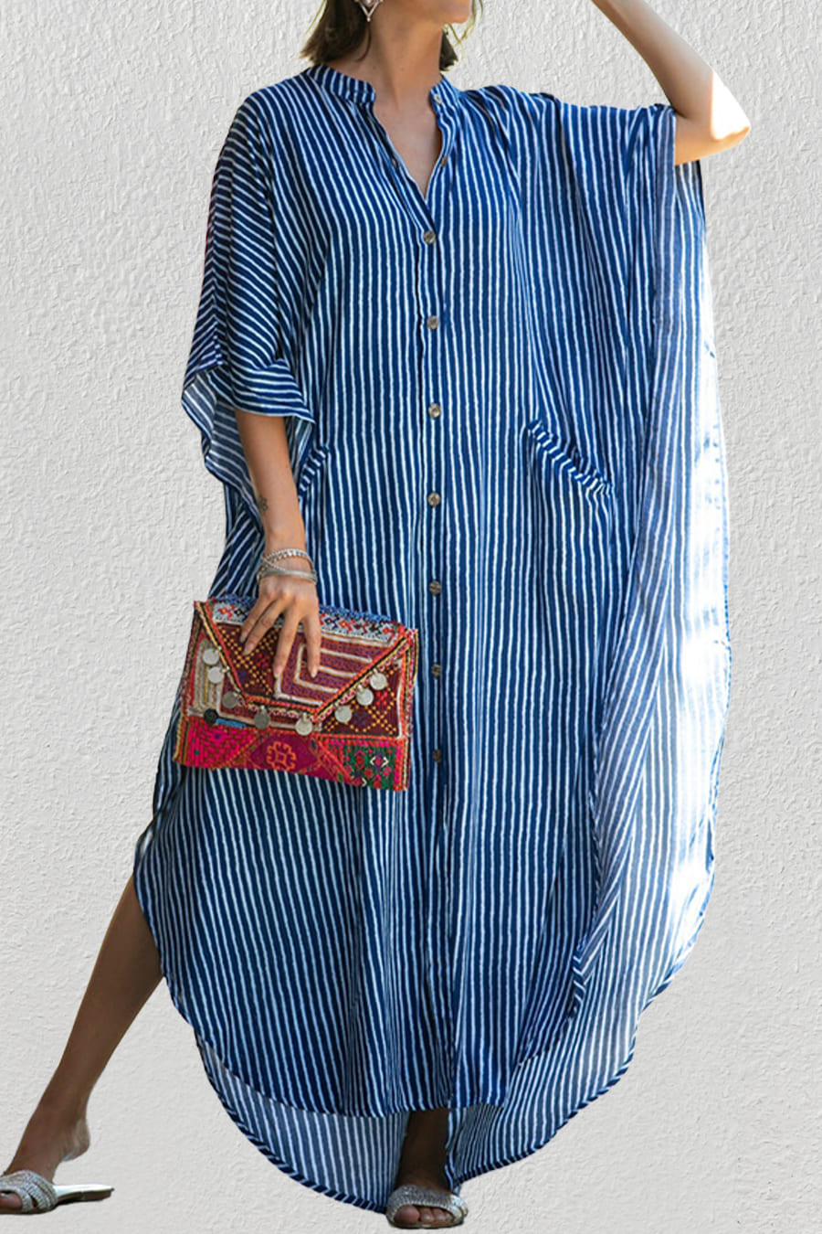 Plus Size Casual Caftan Maxi Dress Bsubseach Printing12-21 / One Size Plus Size Casual Caftan Maxi Dress Bsubseach Printing12-21 / One Size