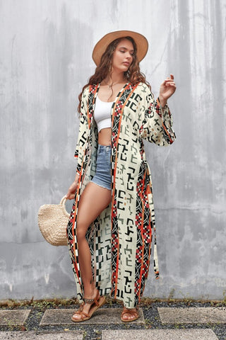 colorful print swimwear kimono long beach cover up dress 
