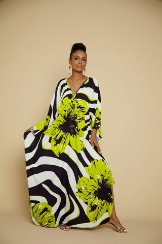 Flower Plus Size Red Kaftan Dress