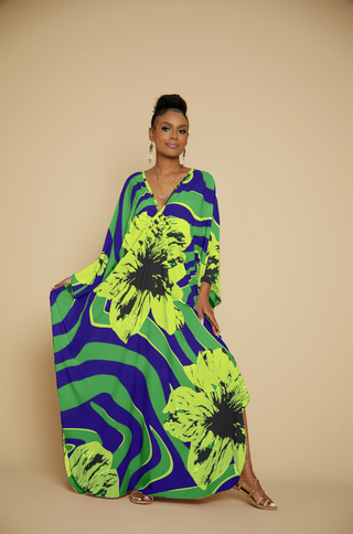 Flower Plus Size Red Kaftan Dress