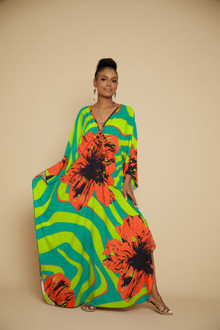 Flower Plus Size Red Kaftan Dress