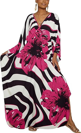 flower red kaftan dress long beach cover up dress