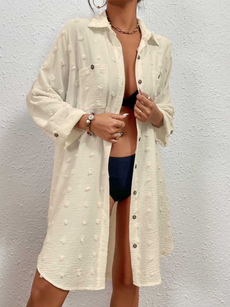 Button Down Cover Up Shirt Dress Bsubseach SteelBlue / One Size