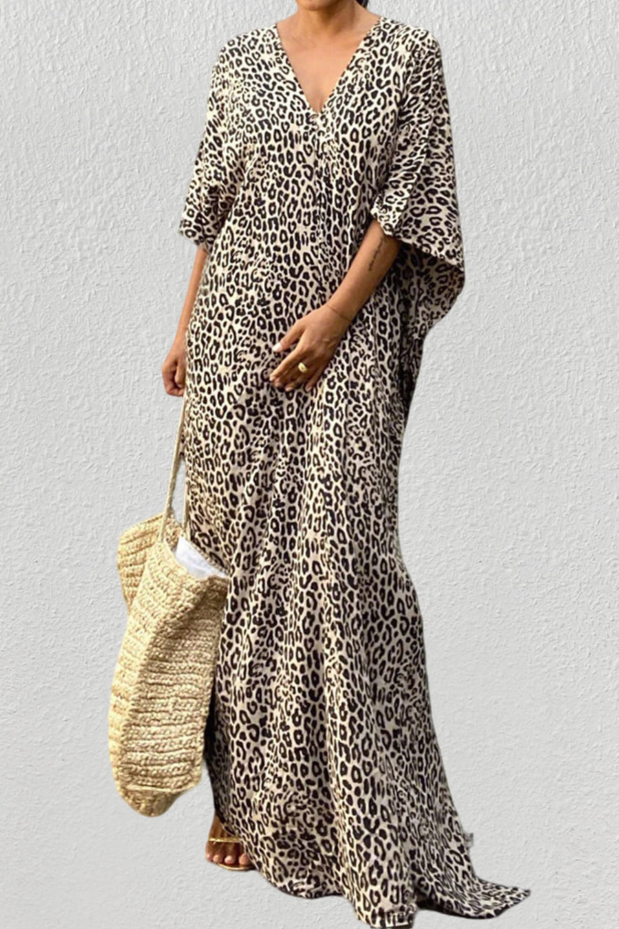 Print Short Sleeve Beach Kaftan Dress Bsubseach patterned34 / One Size Print Short Sleeve Beach Kaftan Dress Bsubseach patterned34 / One Size