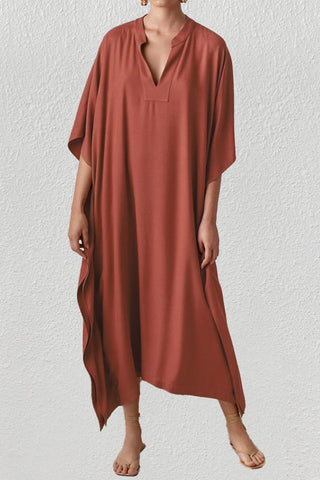 red-plus-size-kaftan-cover-up v neck beach dress