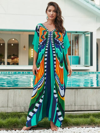 Striped Plus Size Kaftan: Long Beach Cover - Up - Bsubseach