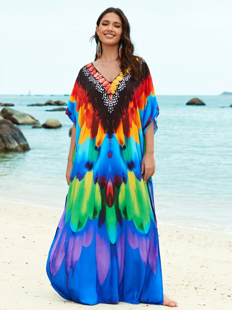 Striped Plus Size Kaftan Long Beach Cover Up Bsubseach