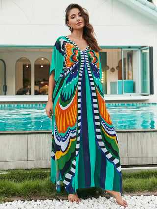 Striped Plus Size Kaftan: Long Beach Cover - Up - Bsubseach