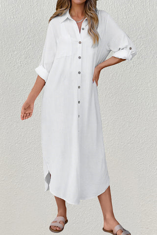 Swimsuit Casual Dresses Button Down Beach Dress Long Kimonos Cardigans with Pockets - Bsubseach