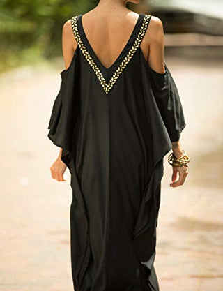V-neck summer kaftan dress black beach cover