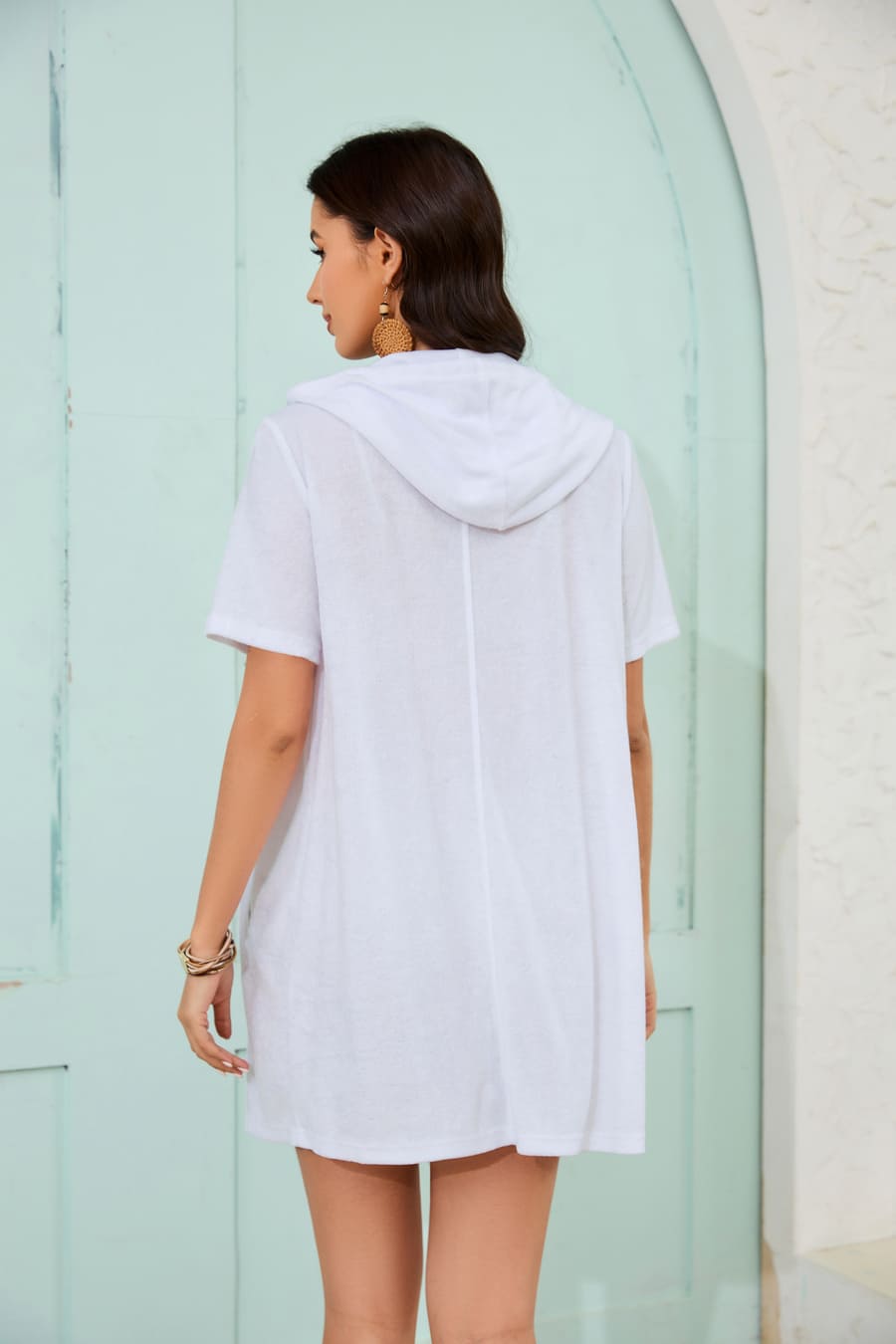 Zipper Hooded Pockets Cover up Swimsuit Dress Bsubseach Blue / L Zipper Hooded Pockets Cover up Swimsuit Dress Bsubseach Blue / L