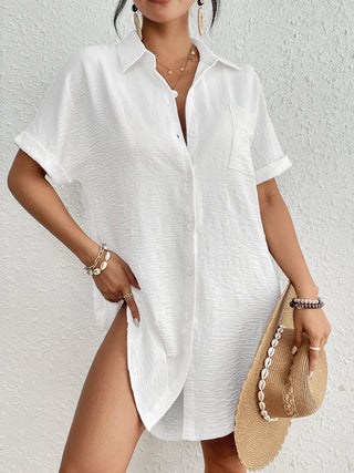 Women's Button Down White Shirt Beach Cover Up - Bsubseach