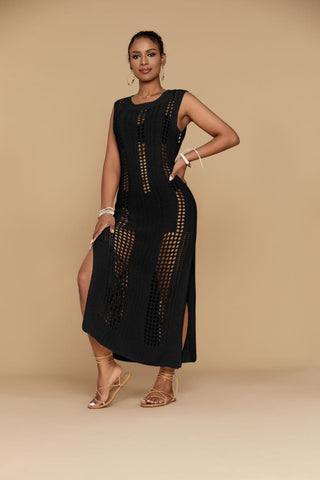 Women's Crochet Mesh Swimwear Cover Up Beach Dress - Bsubseach