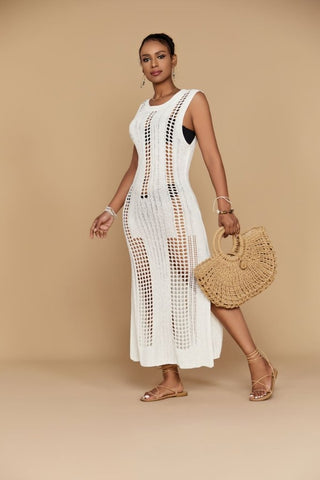 Women's Crochet Mesh Swimwear Cover Up Beach Dress - Bsubseach